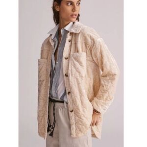 By Anthropologie Ivory Velvet Shacket Jacket sz XL